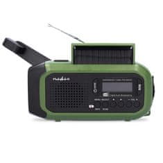 Nedis Nouzové rádio DABFM s ručním, solárním nebo USB nabíjením a budíkem - přenosné, černo-zelené