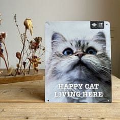 EBI D&D I LOVE HAPPY CATS kovová tabulka: ,,Happy cat living here\" 20x25cm