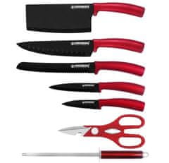 LEBULA Herzberg HG-MSN8RD: 8dílná sada nožů s akrylovým stojánkem - červená