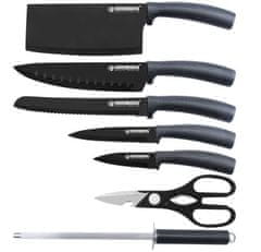 LEBULA Herzberg HG-MSN8CAR: 8dílná sada nožů s akrylovým stojánkem – carbon