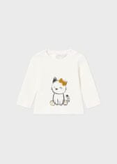 MAYORAL 3 dílný novorozenecký set, bílé tričko s kočičkou, medové tepláčky s pružným pasem, kabátek s kytičkami Velikost: 2-4m/65