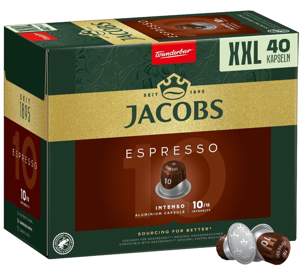 Levně Jacobs Espresso Intenso intenzita 10, 40 ks kapslí, kompatibilní s kávovary Nespresso