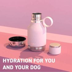 Asobu Nerezová termoska na vodu s psí miskou Růžová