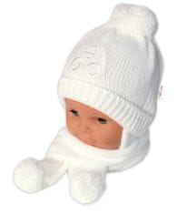 Baby Nellys Zimní čepička s šálou - Autíčko bílá, 0-6m