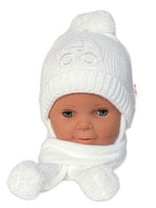 Baby Nellys Zimní čepička s šálou - Autíčko bílá, 0-6m