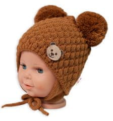 Baby Nellys Zimní pletená čepice Teddy Bear na zavazování, hnědá, 68/80, (6-12m)