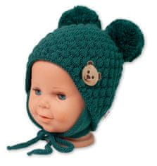 Baby Nellys Zimní pletená čepice Teddy Bear na zavazování, zelená, 56/68, (0-6 měsíců)