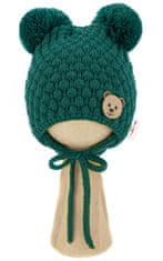 Baby Nellys Zimní pletená čepice Teddy Bear na zavazování, zelená, 56/68, (0-6 měsíců)