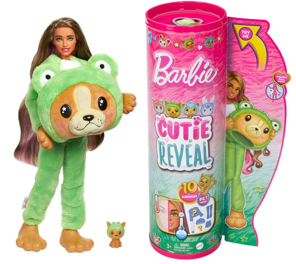 Levně Mattel Barbie Cutie Reveal Barbie v kostýmu - pejsek v zeleném kostýmu žabky HRK22