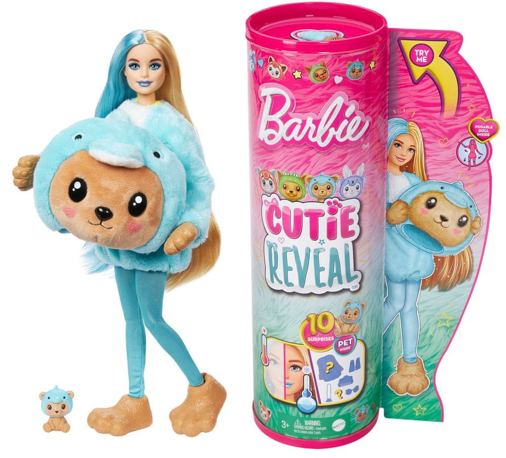 Levně Mattel Barbie Cutie Reveal Barbie v kostýmu - medvídek v modrém kostýmu delfína HRK22