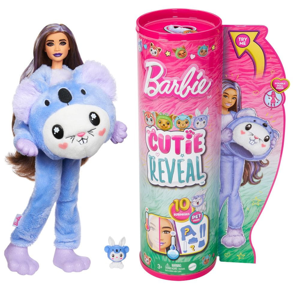 Levně Mattel Barbie Cutie Reveal Barbie v kostýmu - zajíček ve fialovém kostýmu koaly HRK22