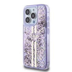 Guess  PC/TPU Liquid Glitter Gold Stripe Zadní Kryt pro iPhone 15 Pro Purple