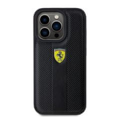 Ferrari  PU Leather Hot Stamp Groove Pattern Zadní Kryt pro iPhone 15 Pro Black