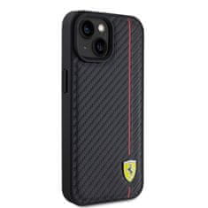 Ferrari  PU Leather Carbon Vertical Red Line Zadní Kryt pro iPhone 15 Black