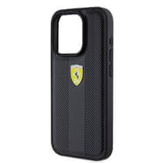 Ferrari  PU Leather Hot Stamp Groove Pattern Zadní Kryt pro iPhone 15 Pro Black