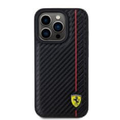 Ferrari  PU Leather Carbon Vertical Red Line Zadní Kryt pro iPhone 15 Pro Black