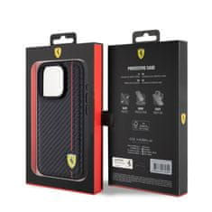 Ferrari  PU Leather Carbon Vertical Red Line Zadní Kryt pro iPhone 15 Pro Black