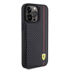 Ferrari  PU Leather Carbon Vertical Red Line Zadní Kryt pro iPhone 15 Pro Max Black