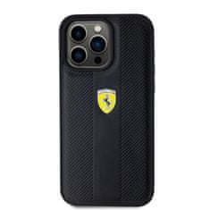 Ferrari  PU Leather Hot Stamp Groove Pattern Zadní Kryt pro iPhone 15 Pro Max Black