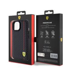 Ferrari  PU Leather Carbon Vertical Red Line Zadní Kryt pro iPhone 15 Black