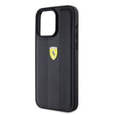 Ferrari  PU Leather Hot Stamp Groove Pattern Zadní Kryt pro iPhone 15 Pro Max Black