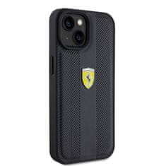 Ferrari  PU Leather Hot Stamp Groove Pattern Zadní Kryt pro iPhone 15 Black