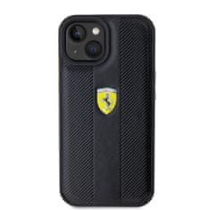 Ferrari  PU Leather Hot Stamp Groove Pattern Zadní Kryt pro iPhone 15 Black