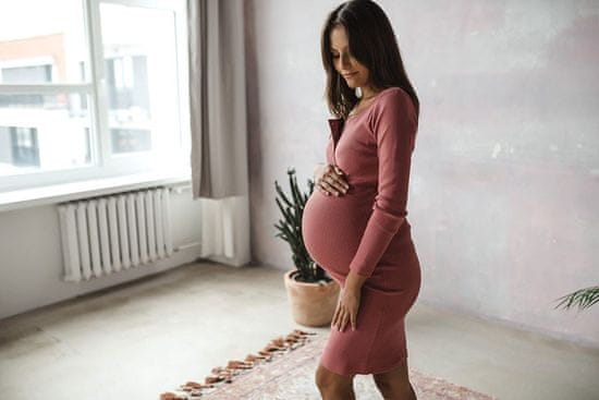 milk & love Těhotenské a kojící šaty žebrované Tummy tmavě růžová
