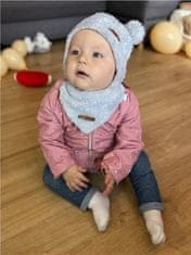 NEW BABY Zimní kojenecká čepička s šátkem na krk Teddy bear šedo růžová, vel. 62 (3-6m) Šedá