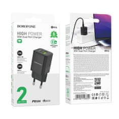 MobilPouzdra.cz Borofone síťová nabíječka BN14 Royal GaN - USB + USB-C - QC 3.0 PD 30W , barva černá