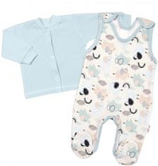 Baby Nellys 2-dílná sada, bavlněné dupačky s košilkou Sloníci, modré - 68 (3-6m)