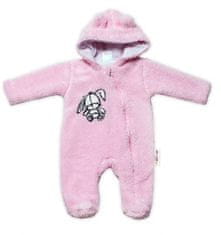 Baby Nellys Chlupáčkový overálek s kapucí, Cute Bunny - světle růžový, vel. 62 - 62 (2-3m)
