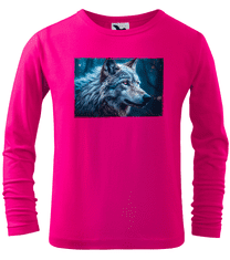 Hobbytriko Dětské tričko s vlkem - Modrý vlk (dlouhý rukáv) Barva: Limetková (62), Velikost: 4 roky / 110 cm, Délka rukávu: Dlouhý rukáv