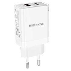 VšeNaMobily.cz Borofone síťová nabíječka BN16 Tough - USB + USB-C - PD 45W 3A , barva bílá