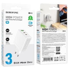MobilPouzdra.cz Borofone síťová nabíječka BN12 Manager - USB + 2xUSB-C - PD 65W 3A , barva bílá