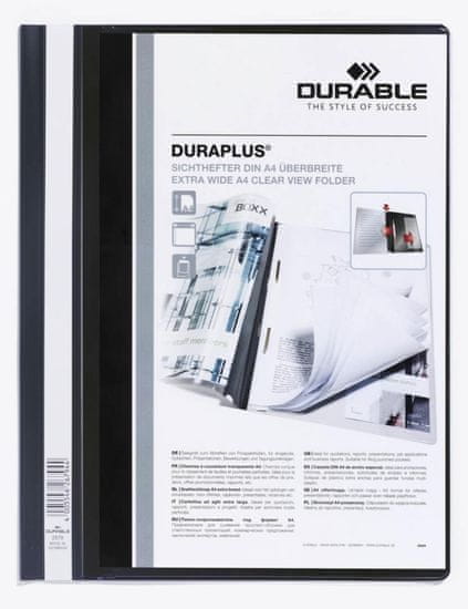 Durable Plastový rychlovazač - A4, s kapsou, černé, 1 ks