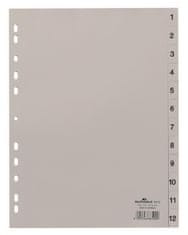 Durable Plastový rozlišovač - A4, šedý, 1-12