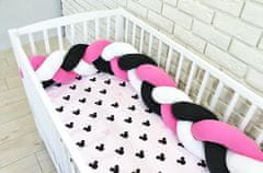 Baby Nellys Mantinel pletený cop s povlečením Mickey, 120x90, 40x60cm - černá, bílá, růžová