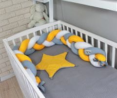 Baby Nellys Mantinel do postýlky - pletený cop - žlutá, šedá,bílá, cca 170cm