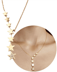 For Fun & Home Dlouhý zlatý náhrdelník s hvězdičkami z chirurgické oceli 316L, délka 47 cm, zdobený bílými zirkony