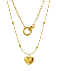 For Fun & Home Dvojitý náhrdelník z chirurgické oceli 316L s pozlaceným srdcem, délka 45+5 cm a 33+5 cm, antialergický