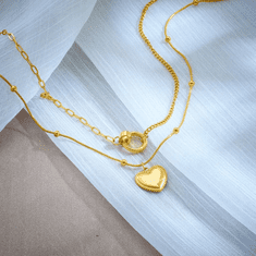 For Fun & Home Dvojitý náhrdelník z chirurgické oceli 316L s pozlaceným srdcem, délka 45+5 cm a 33+5 cm, antialergický