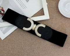 Camerazar Široký dámský elastický pásek na šaty, černý, zdobený zirkony, 65-95 cm