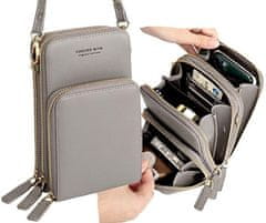 Camerazar Dámská kabelka na telefon Mini Wallet, šedá, měkká ekologická kůže, 18x12x6 cm