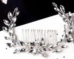Camerazar Velký svatební hřeben do vlasů, stříbrný s křišťály, 20x10 cm
