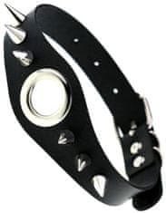 Camerazar Černý kožený náhrdelník s hroty, stříbrné kování, šířka 4,5 cm, délka 44 cm