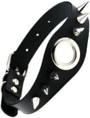 Camerazar Černý kožený náhrdelník s hroty, stříbrné kování, šířka 4,5 cm, délka 44 cm