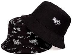 Camerazar Oboustranný rybářský klobouk BUCKET HAT, černý s nápisy, polyester/bavlna, univerzální velikost 55-59 cm