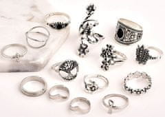 Camerazar Sada 14 kovových prstenů Metal Punks, stříbrná, šířka 16-18 mm