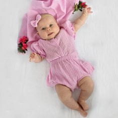 Baby Nellys 3-dílná mušelínová soupravička, body, kraťasky + čelenka GIRL, růžová - 74 (6-9m)
